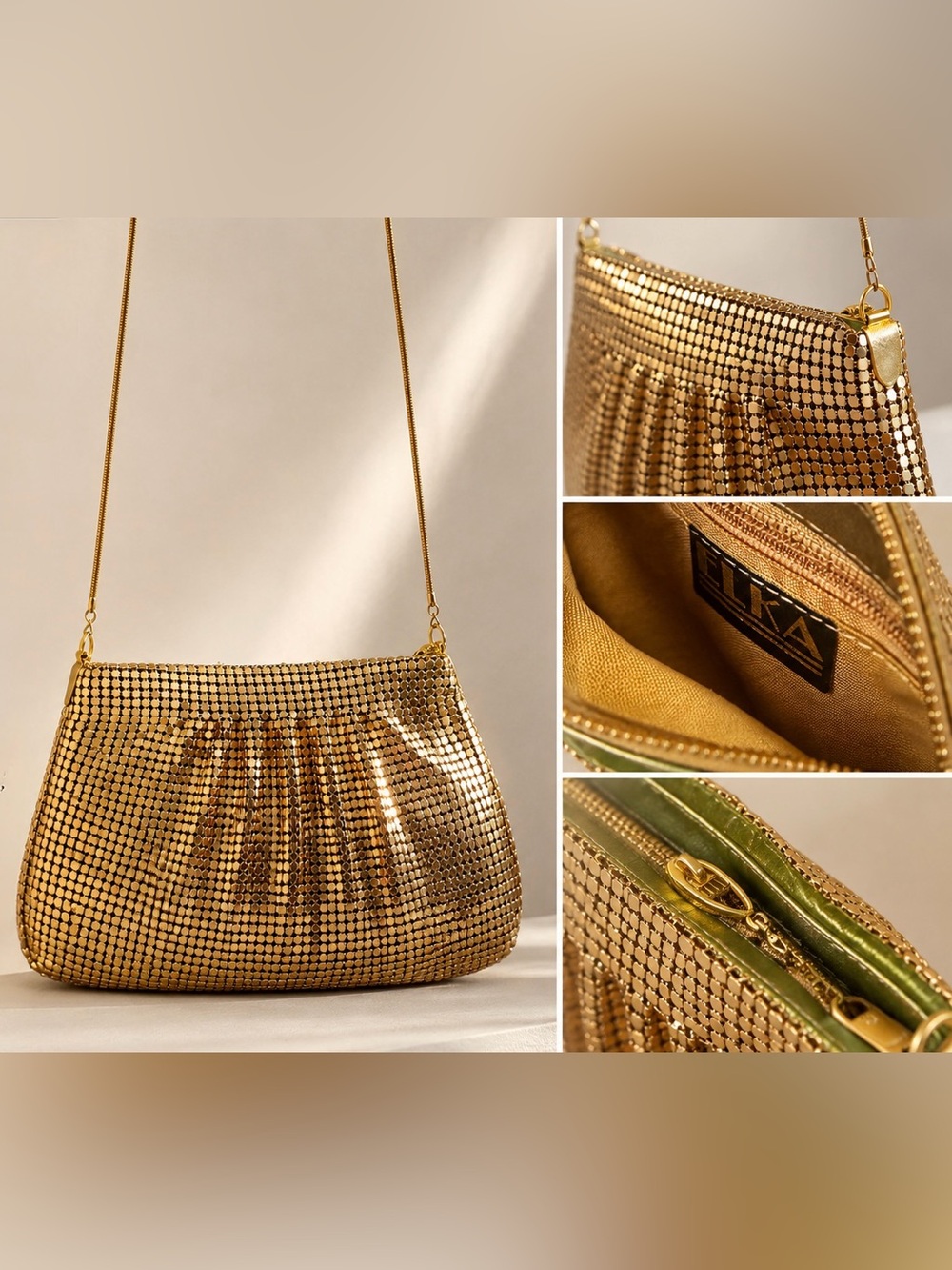 Vintage ELKA | Gold Metal Mesh Evening Bag